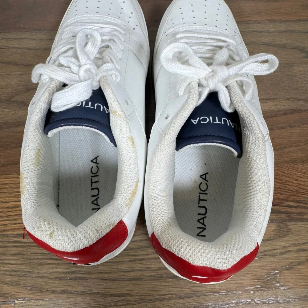 Nautica Stafford Sneakers Mens 8.5 White Navy Red Court Shoes Low Top Casual